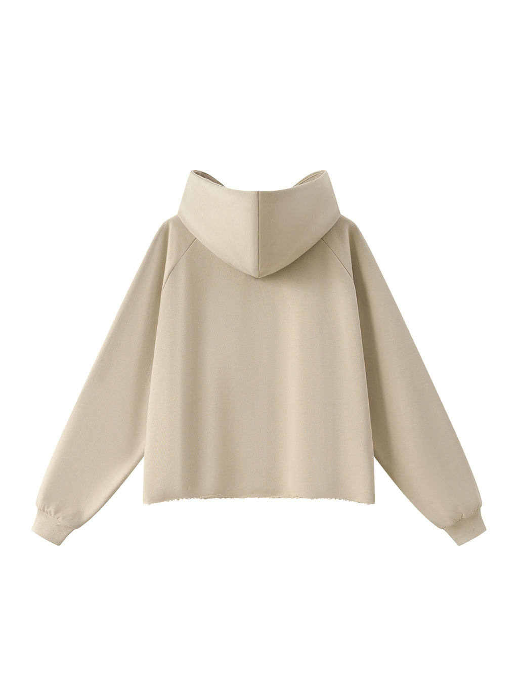 Unisex Vintage Wash Raw Edge Boxy Hoodie khaki back view
