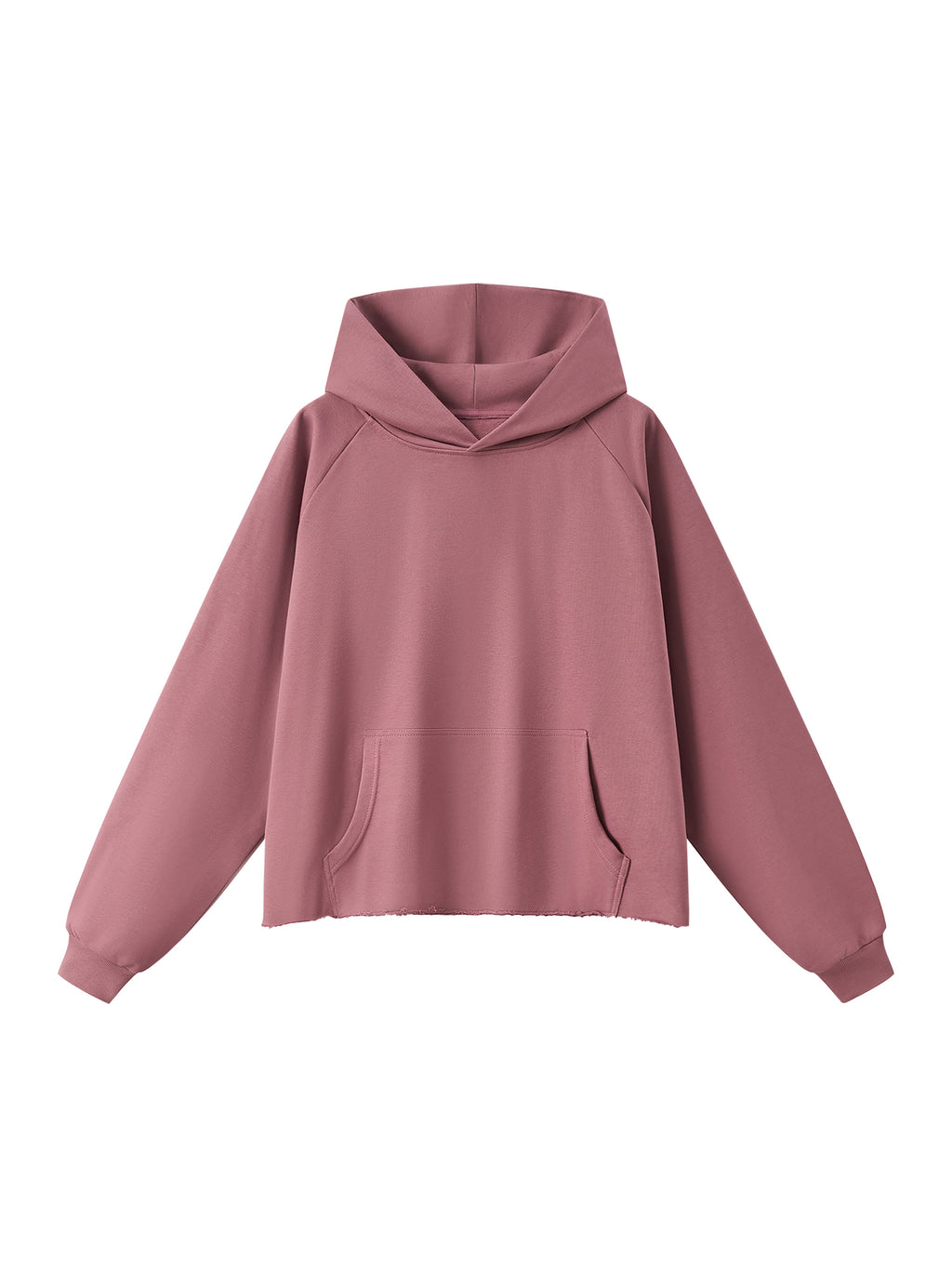 Unisex Vintage Wash Raw Edge Boxy Hoodie carmine front view