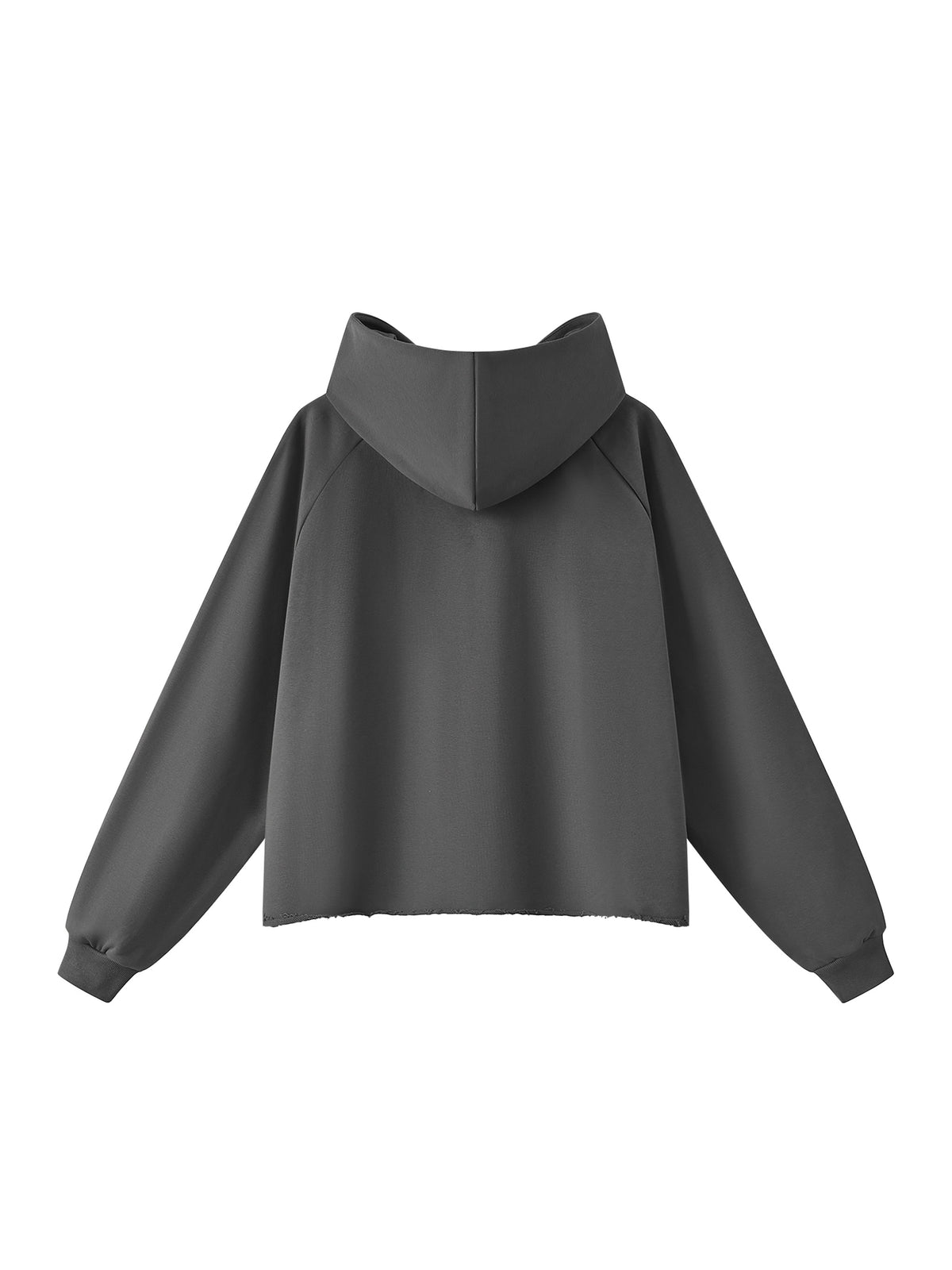 Unisex Vintage Wash Raw Edge Boxy Hoodie dark gray back view