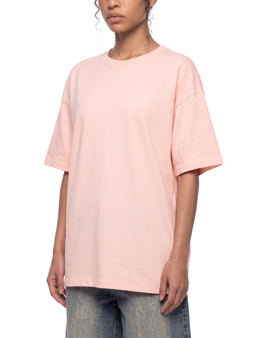 Unisex Oversized Drop Shoulder T-Shirt - Light Pink model angle