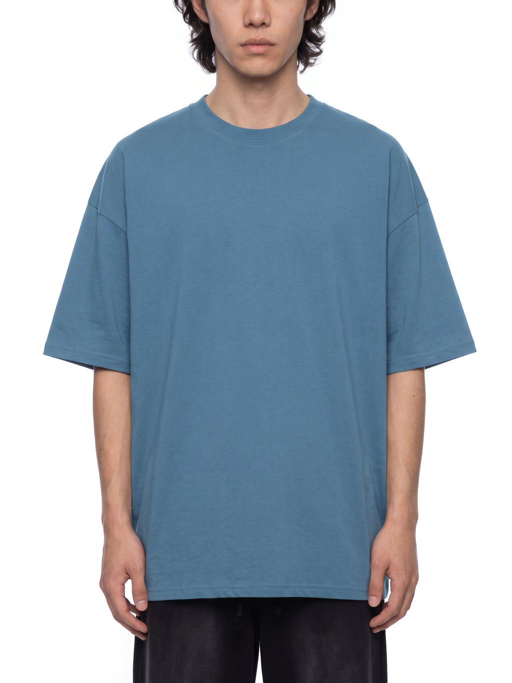 Unisex Oversized Drop Shoulder T-Shirt - Sky Blue male model front