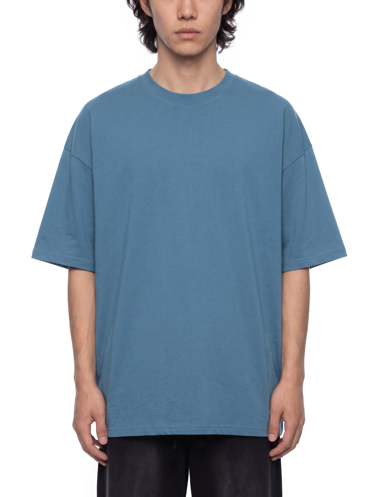 Unisex Oversized Drop Shoulder T-Shirt - Sky Blue male model front