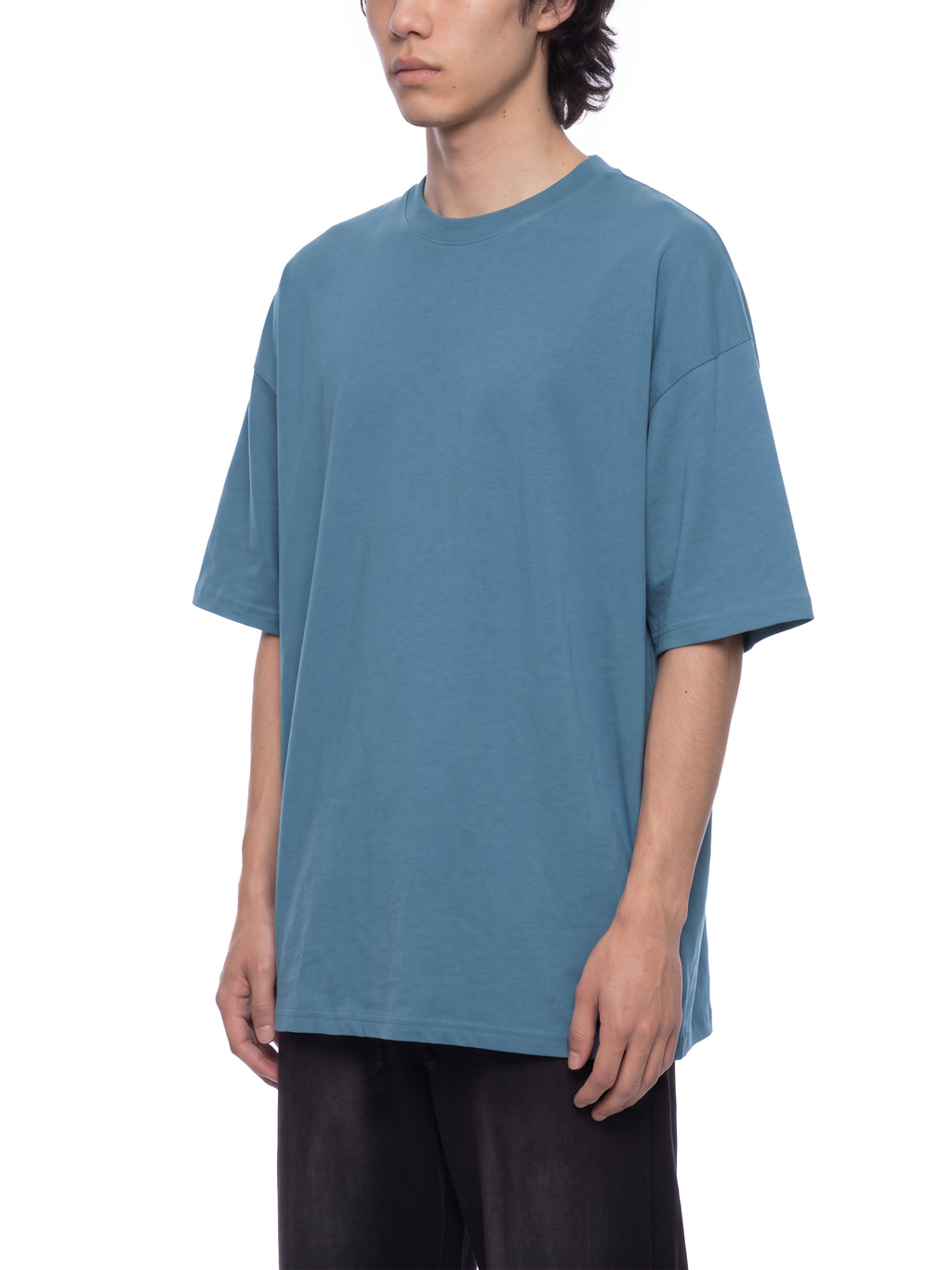 Unisex Oversized Drop Shoulder T-Shirt - Sky Blue male model front angle
