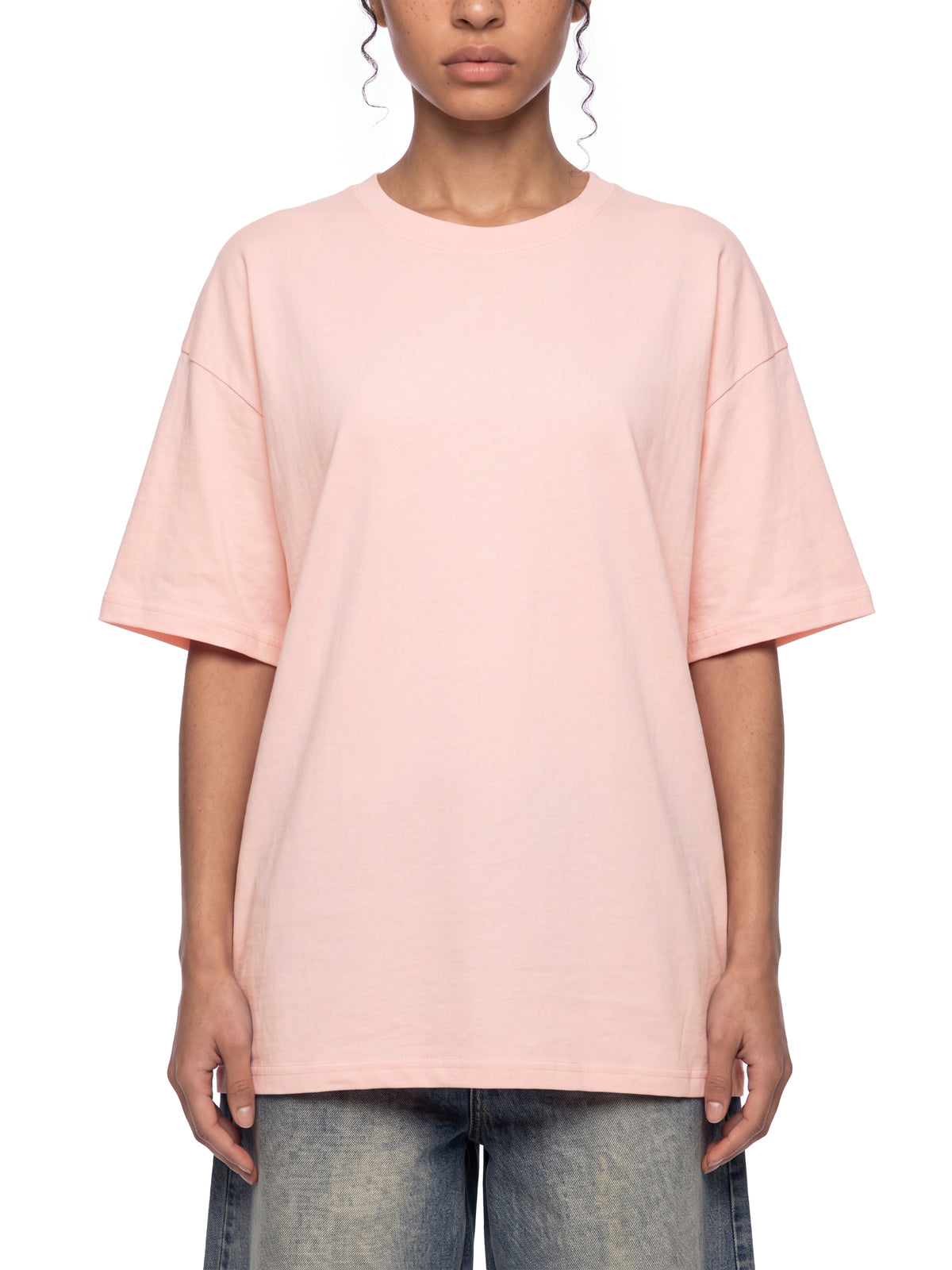 Unisex Oversized Drop Shoulder T-Shirt - Light Pink model front