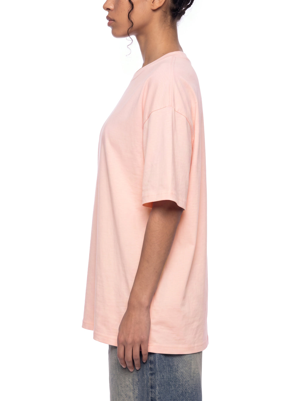 Unisex Oversized Drop Shoulder T-Shirt - Light Pink model side