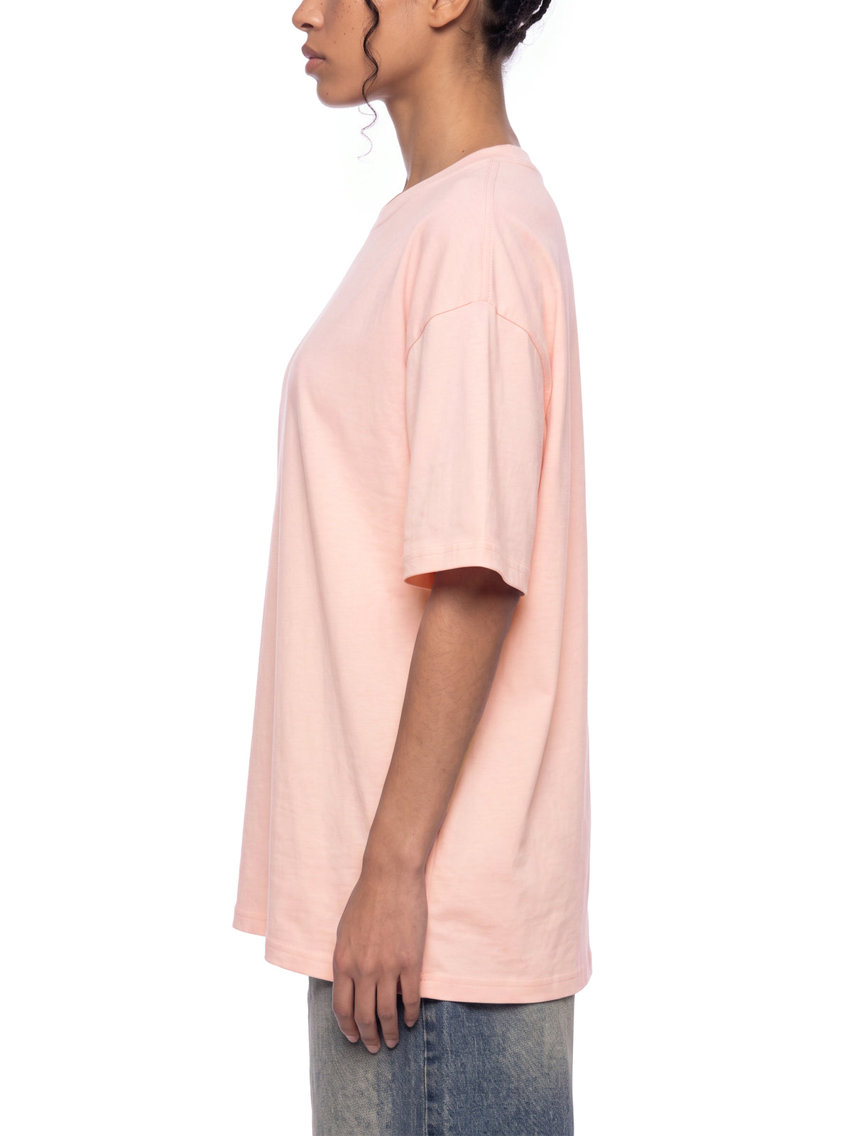 Unisex Oversized Drop Shoulder T-Shirt - Light Pink model side