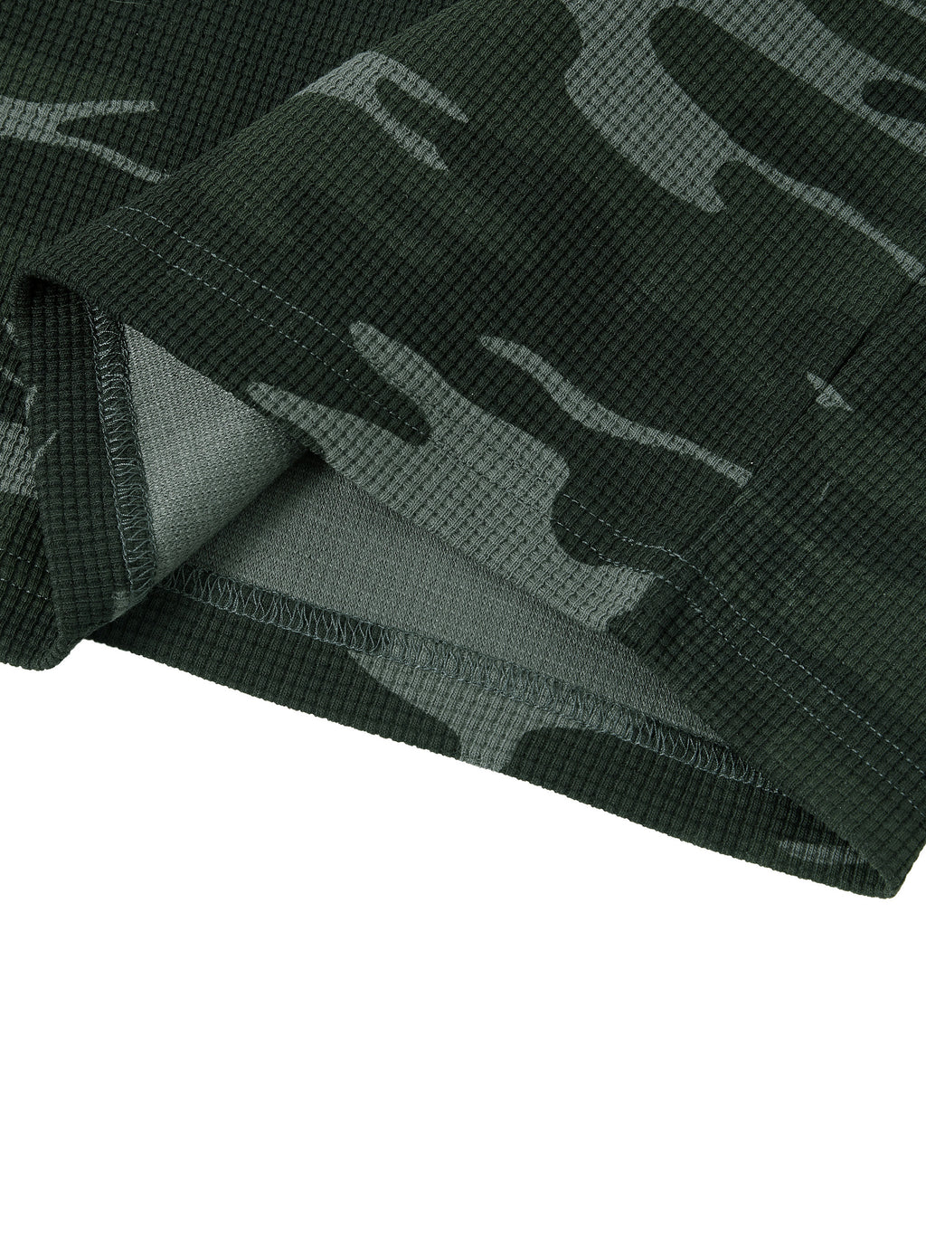 Off Script Waffle Boxy Long Sleeve T-Shirt - Gray Camo hem detail