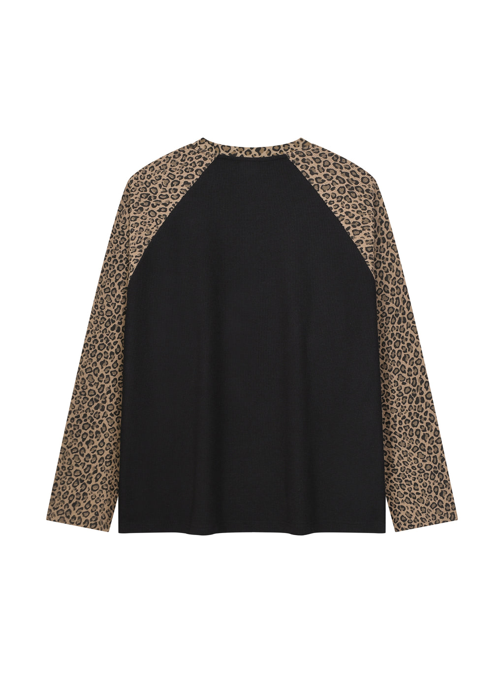 Off Script Leopard Panel Raglan Sleeve T-Shirt - Black with Leopard Brown back view
