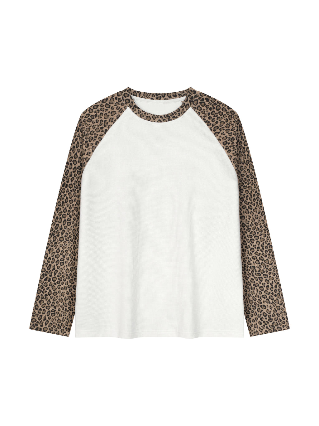 Off Script Leopard Panel Raglan Sleeve T-Shirt - White with Leopard Khaki front view