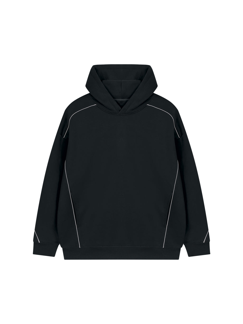 Unisex Oversized Piping Fleece Hoodie – Black front