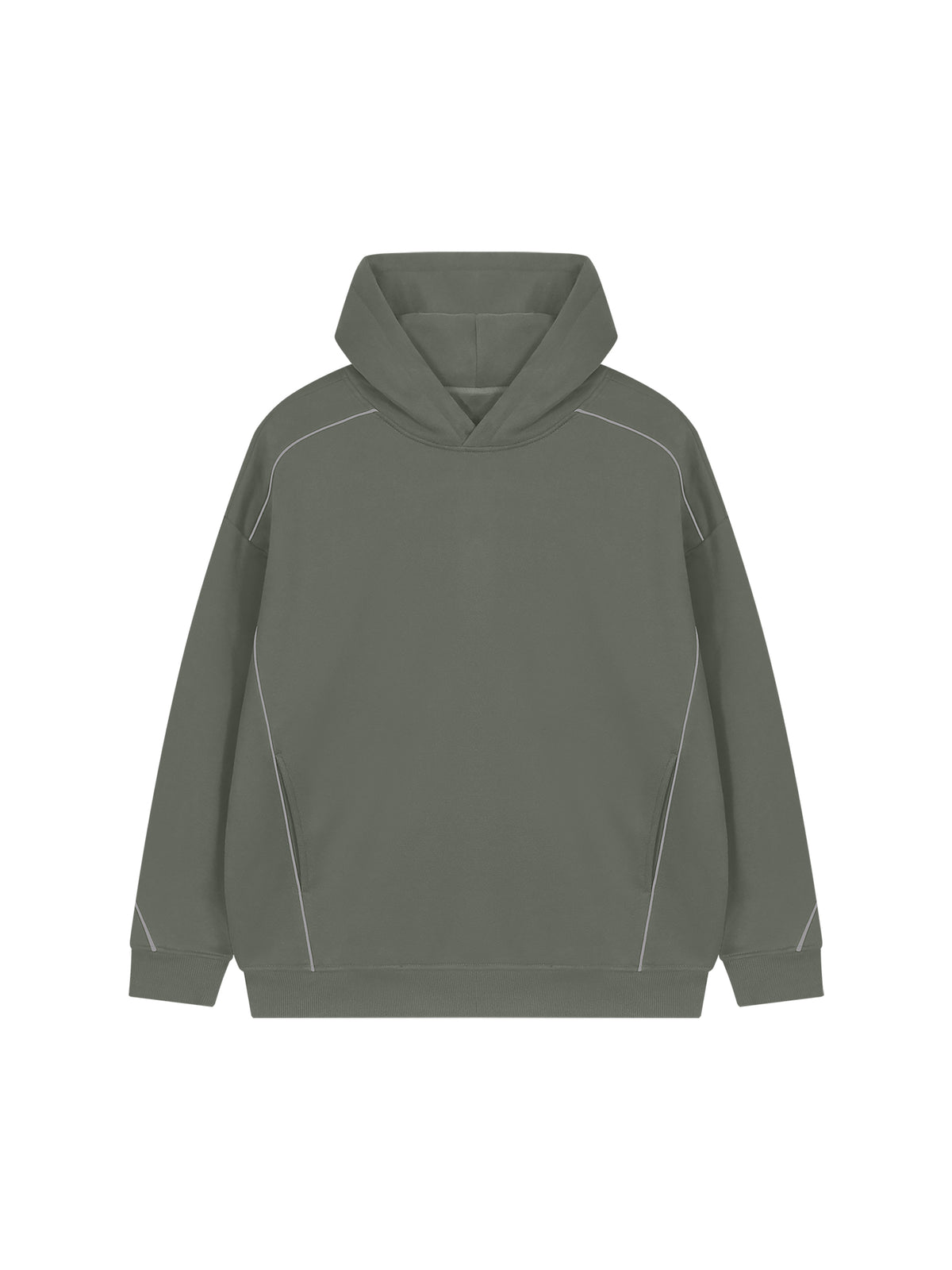 Unisex Oversized Piping Fleece Hoodie – Medium Gray front