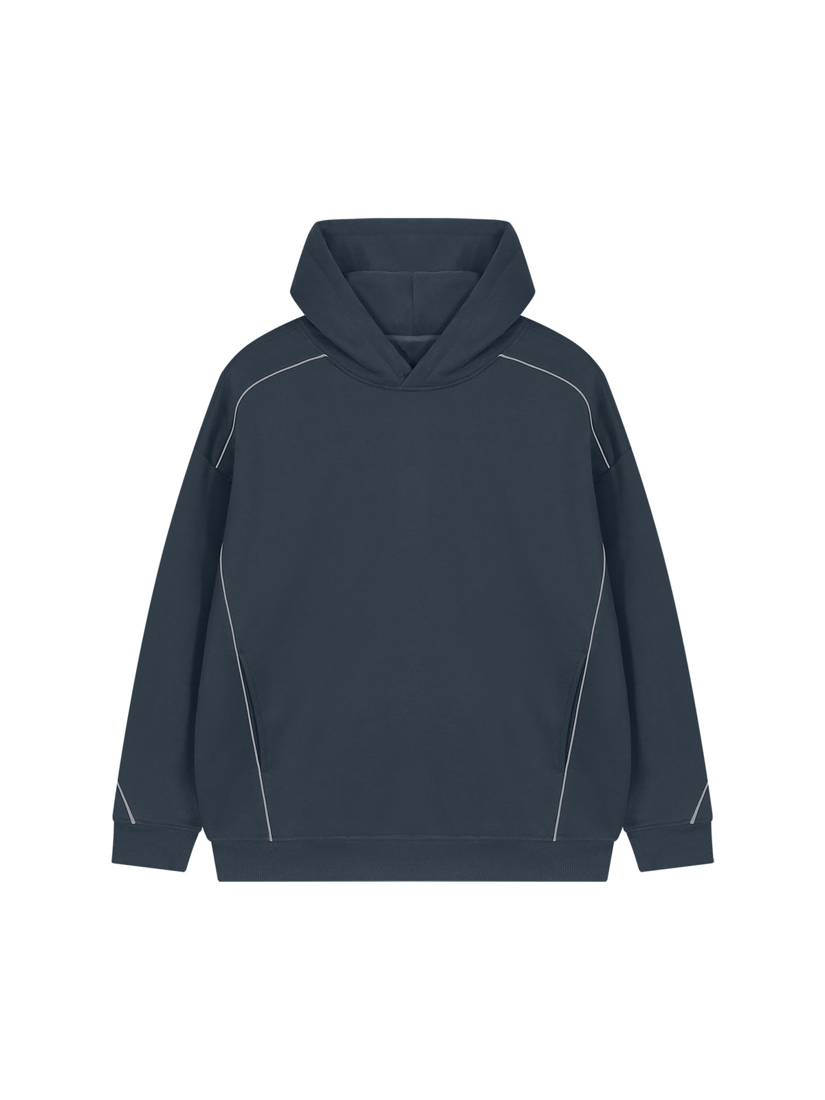 Unisex Oversized Piping Fleece Hoodie – Navy Blue front