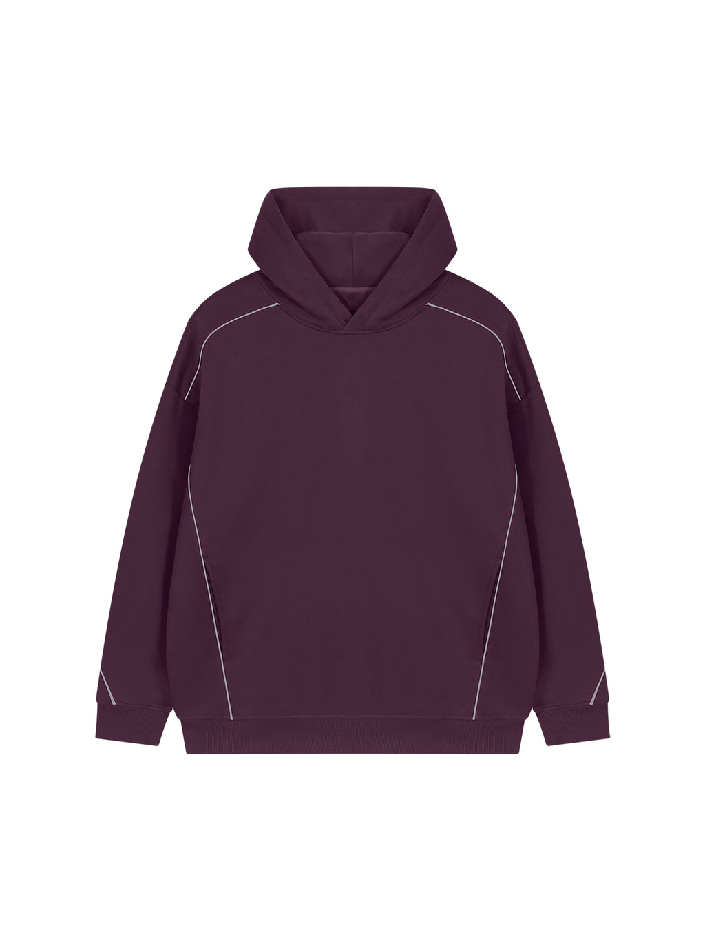 Unisex Oversized Piping Fleece Hoodie – Plum Purple front