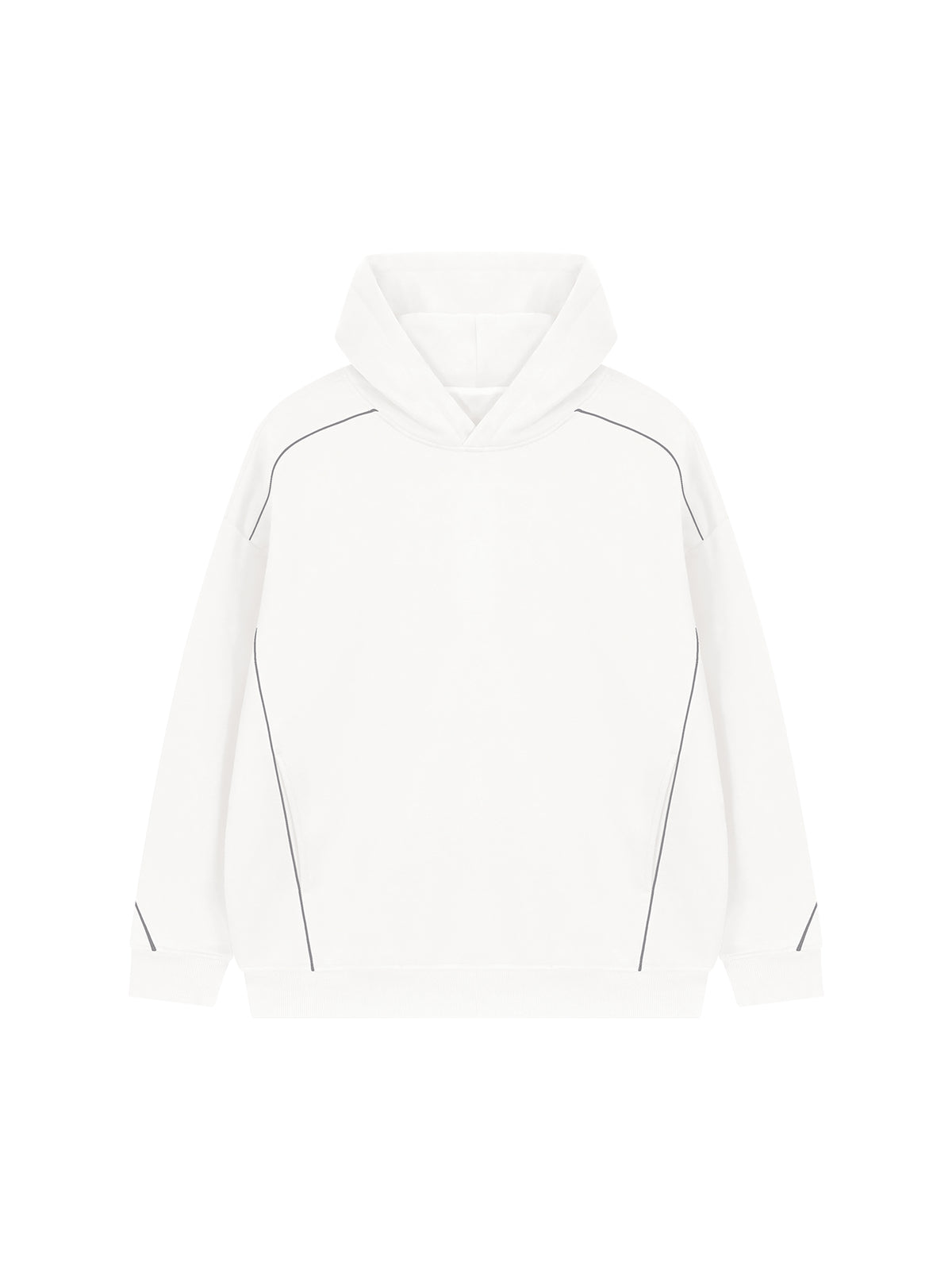 Unisex Oversized Piping Fleece Hoodie – White front