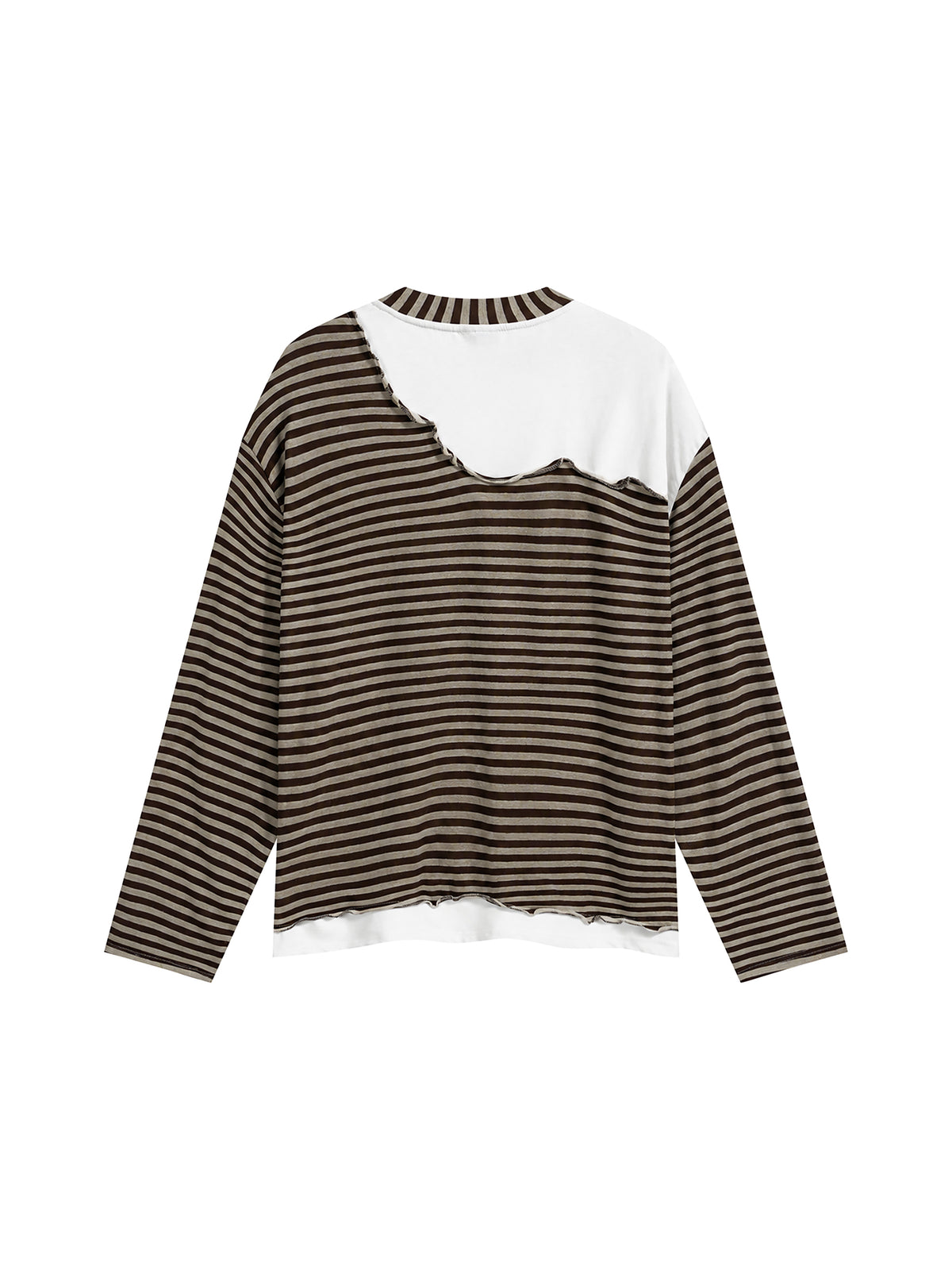 Unisex Striped Panel Boxy Long Sleeve T-Shirt – Coffee with Gray back