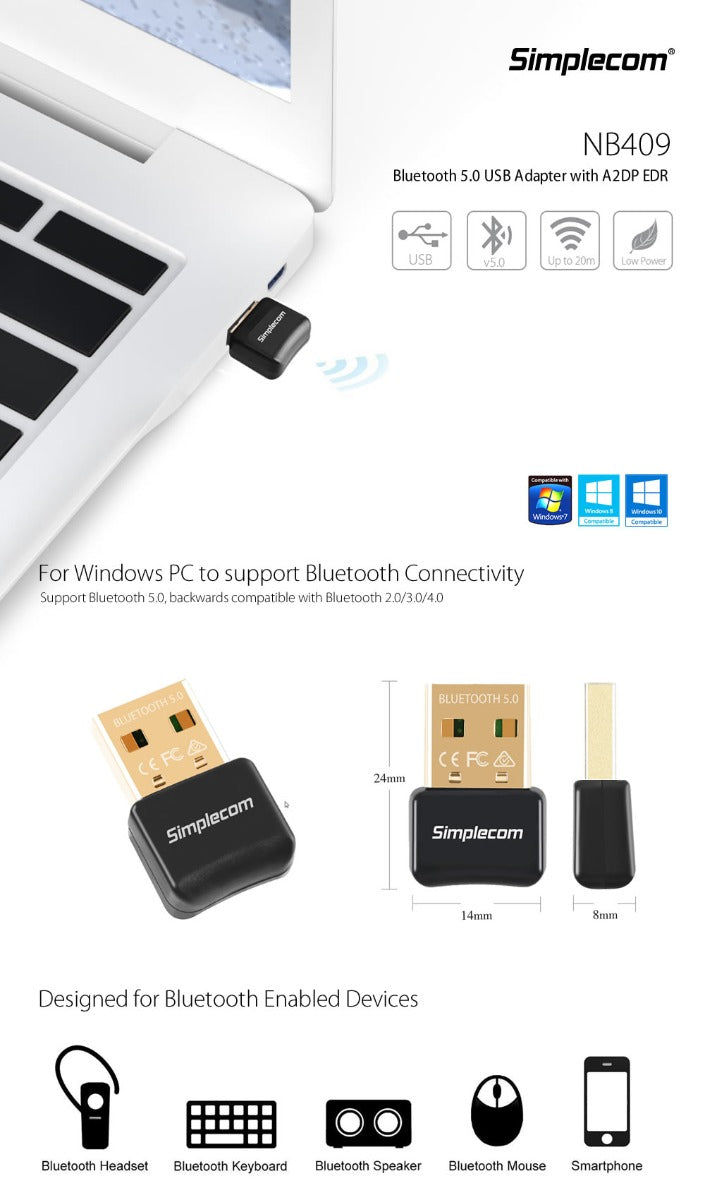 Simplecom NB409 USB Bluetooth 5.0 Adapter Wireless Dongle — product image 4