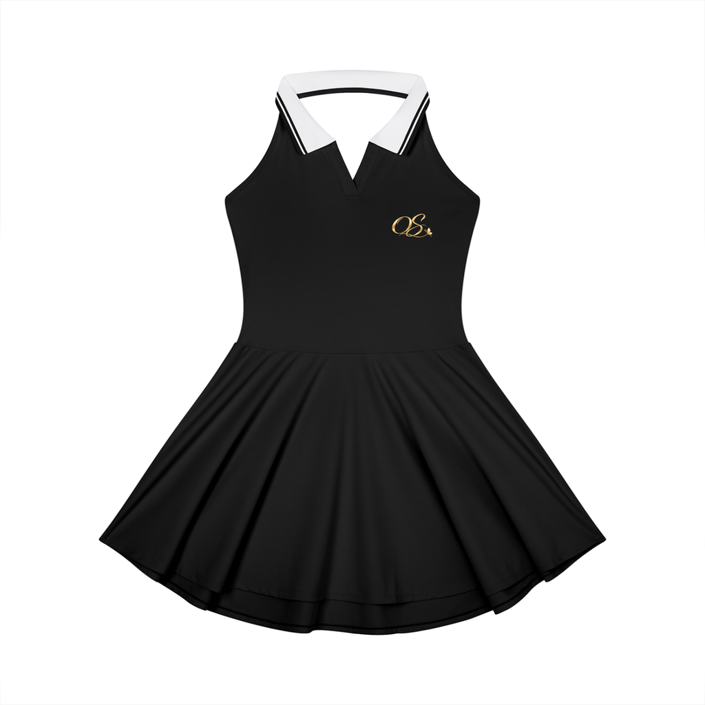Off Script Women's Collared Halter A-Line Tennis Dress - Black front