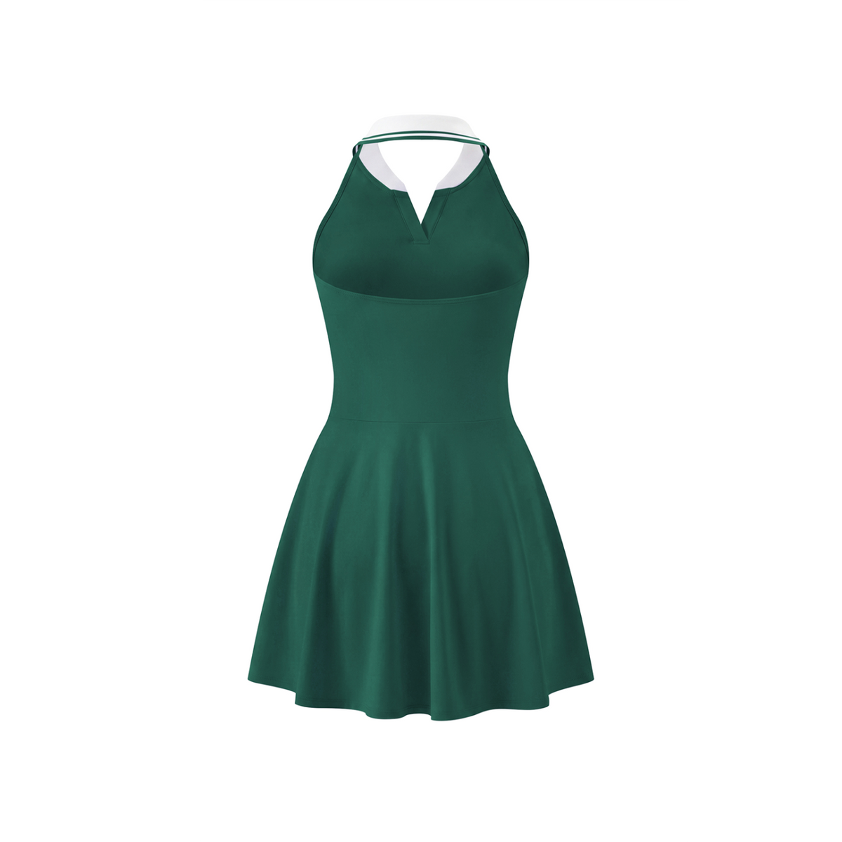 Off Script Women's Collared Halter A-Line Tennis Dress - Blackish Green back mockup
