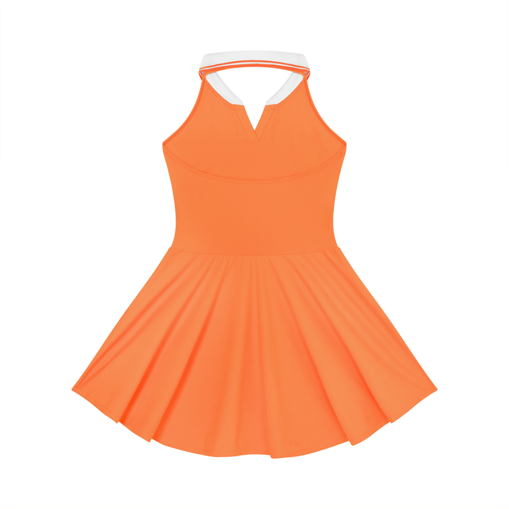 Off Script Women's Collared Halter A-Line Tennis Dress - Orange back