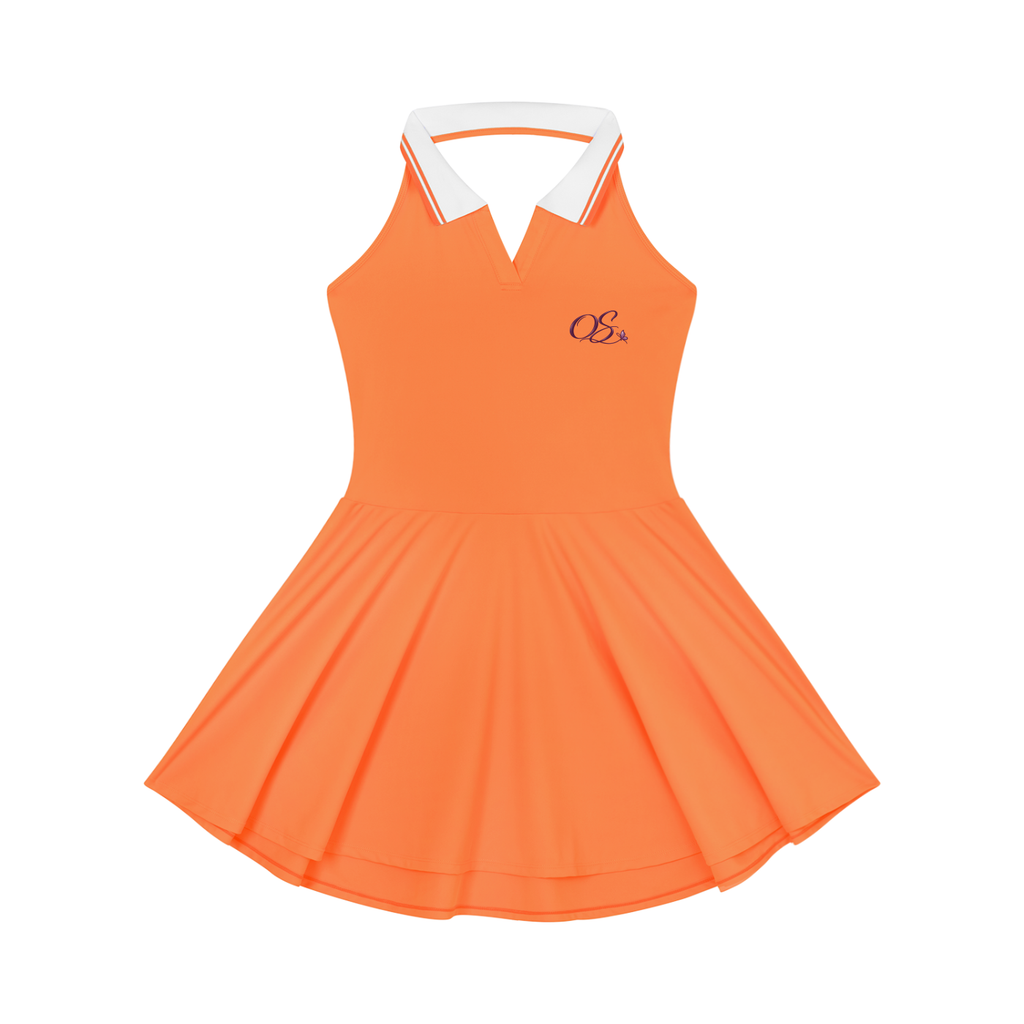 Off Script Women's Collared Halter A-Line Tennis Dress - Orange front