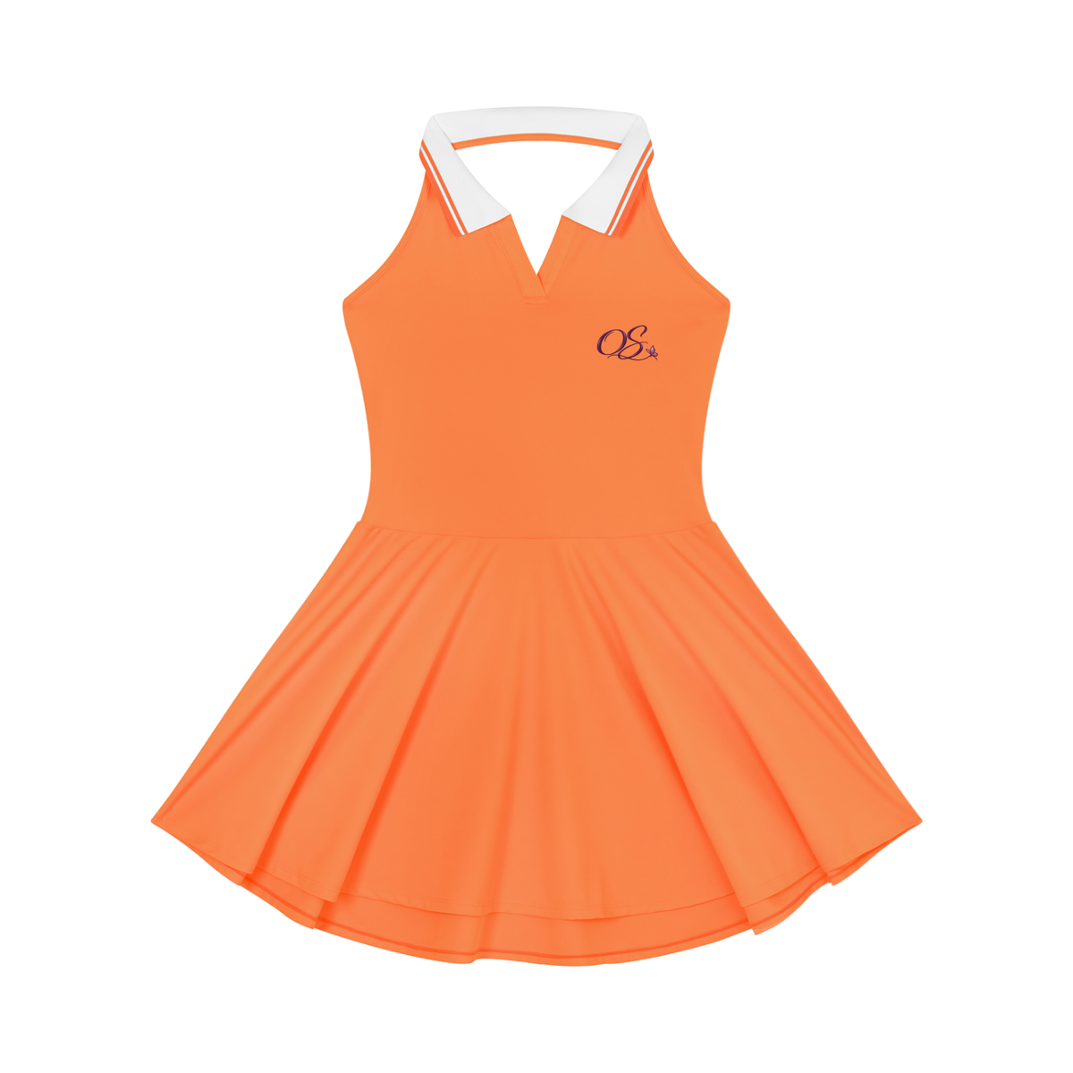 Off Script Women's Collared Halter A-Line Tennis Dress - Orange front