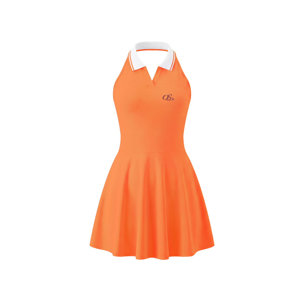 Off Script Women's Collared Halter A-Line Tennis Dress - Orange front mockup