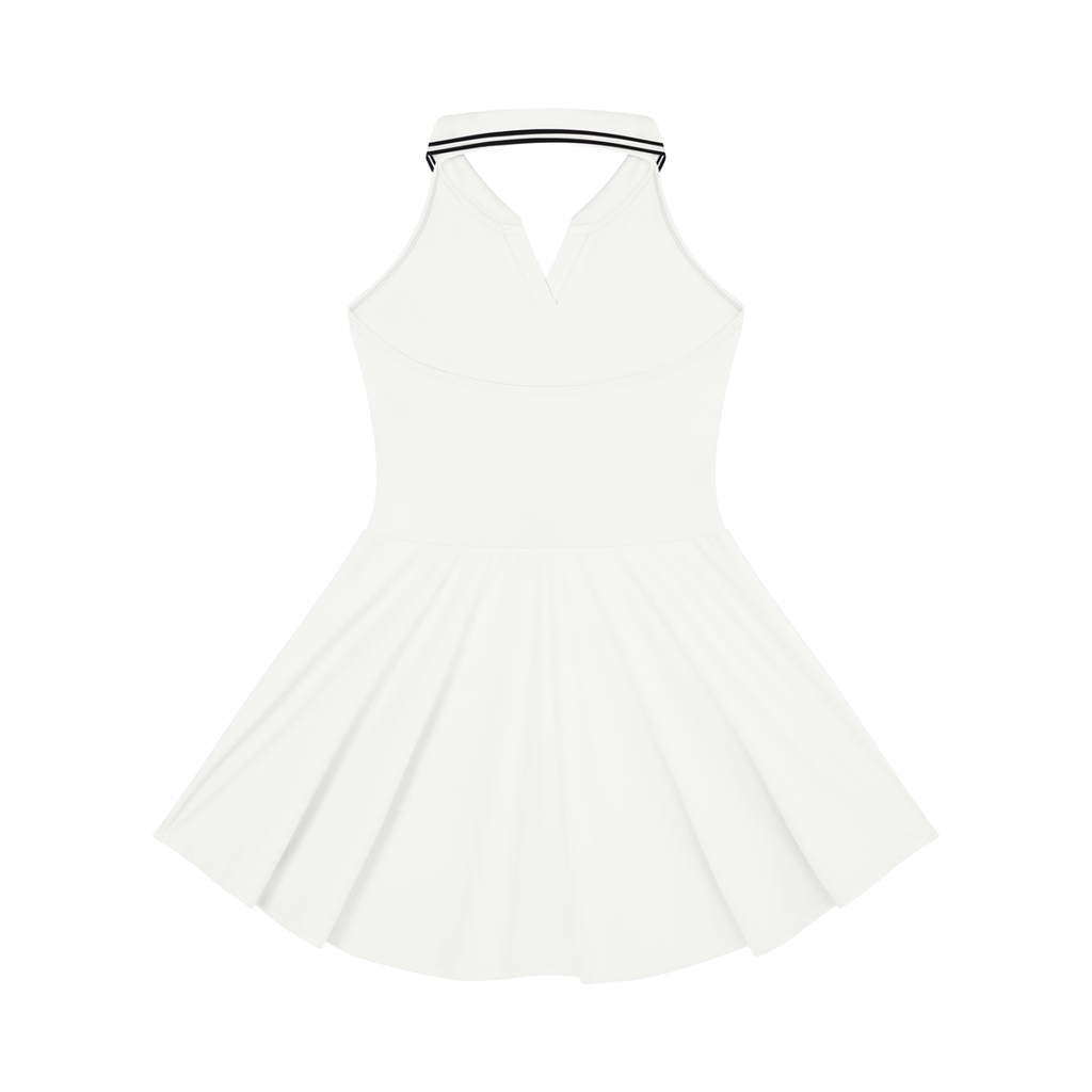 Off Script Women's Collared Halter A-Line Tennis Dress - White back