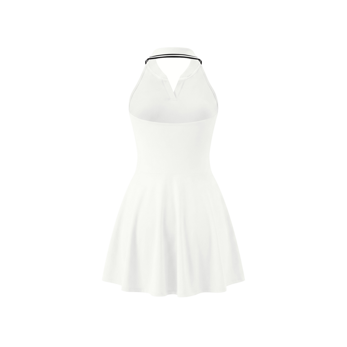 Off Script Women's Collared Halter A-Line Tennis Dress - White back mockup