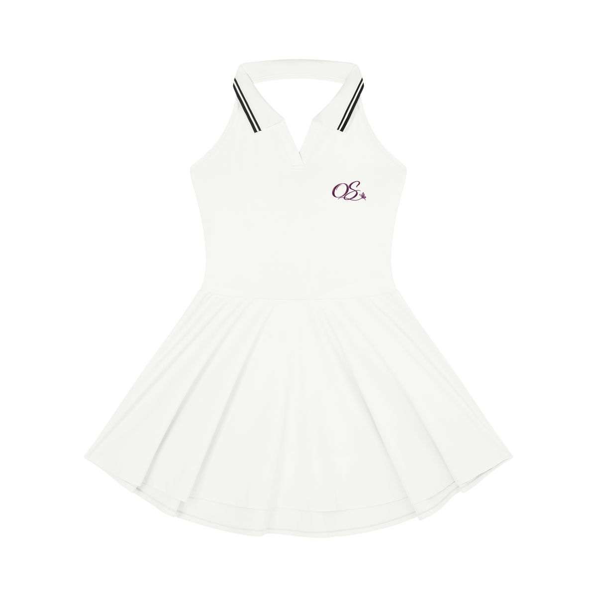 Off Script Women's Collared Halter A-Line Tennis Dress - White front
