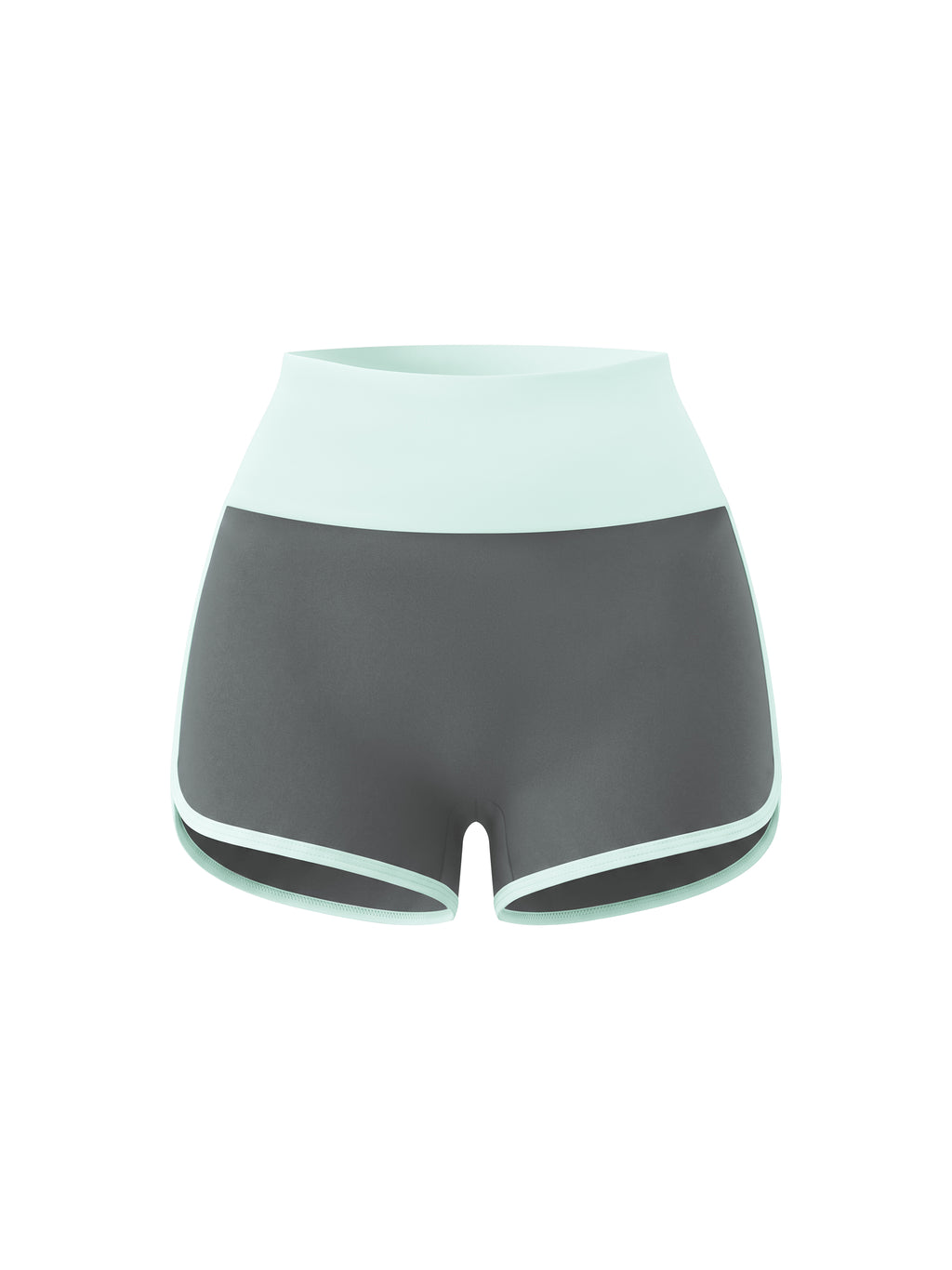 Women’s Colour-Block Yoga Shorts dark gray with light blue front view