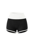 Women’s Colour-Block Yoga Shorts black with white front view