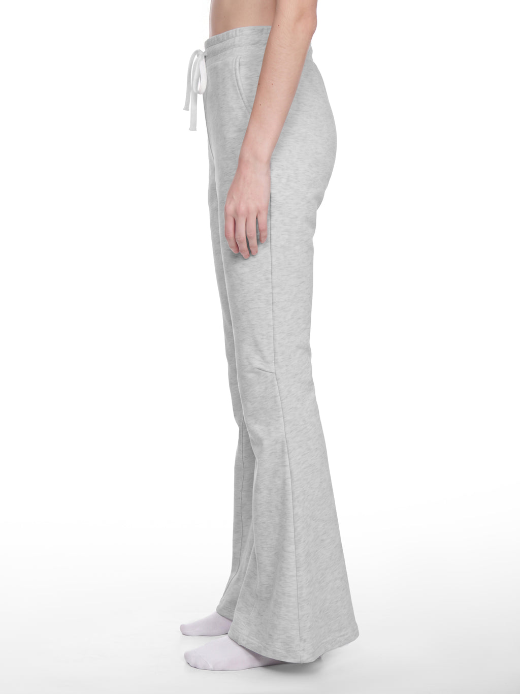 Women’s Flared Sweatpants flower gray model side view
