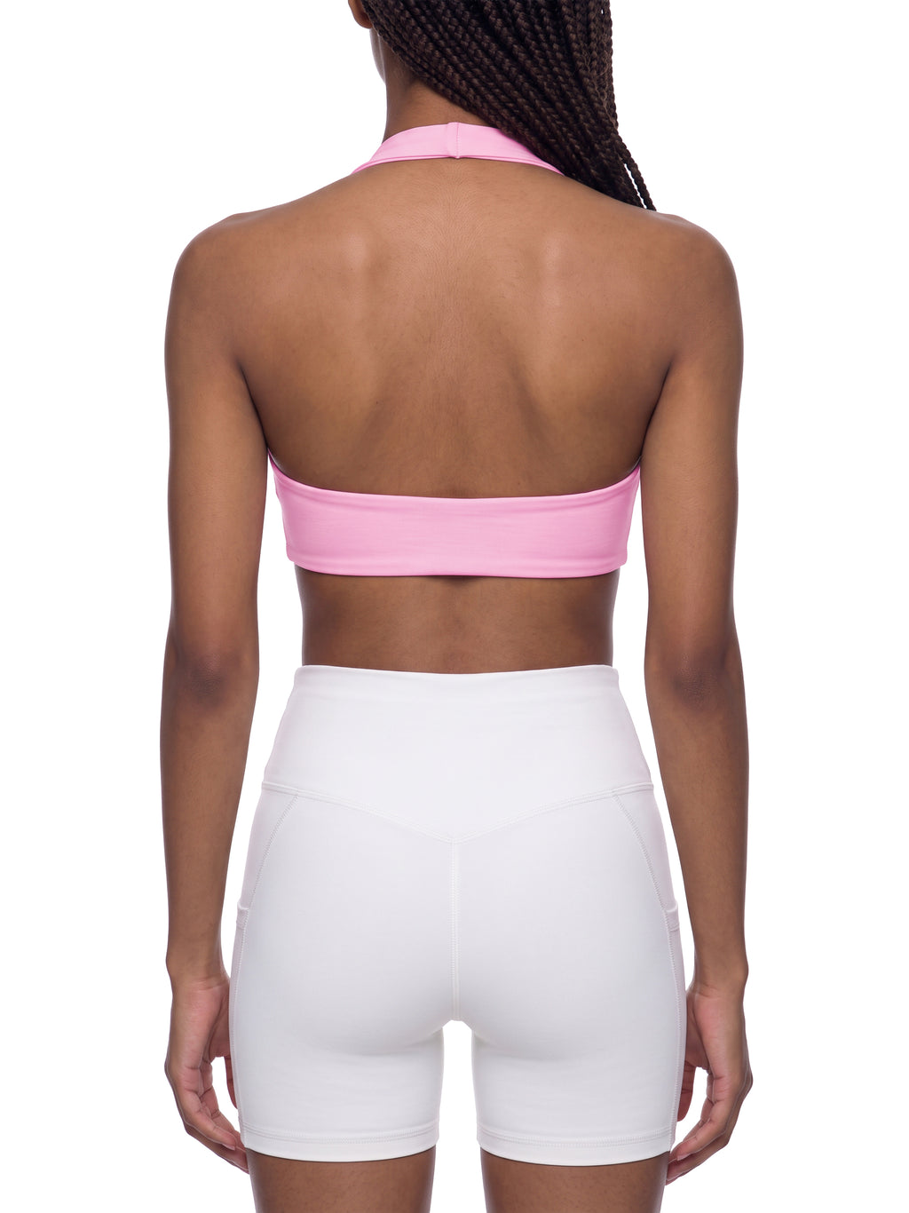 Women’s Halter Yoga Sports Bra pink model back view