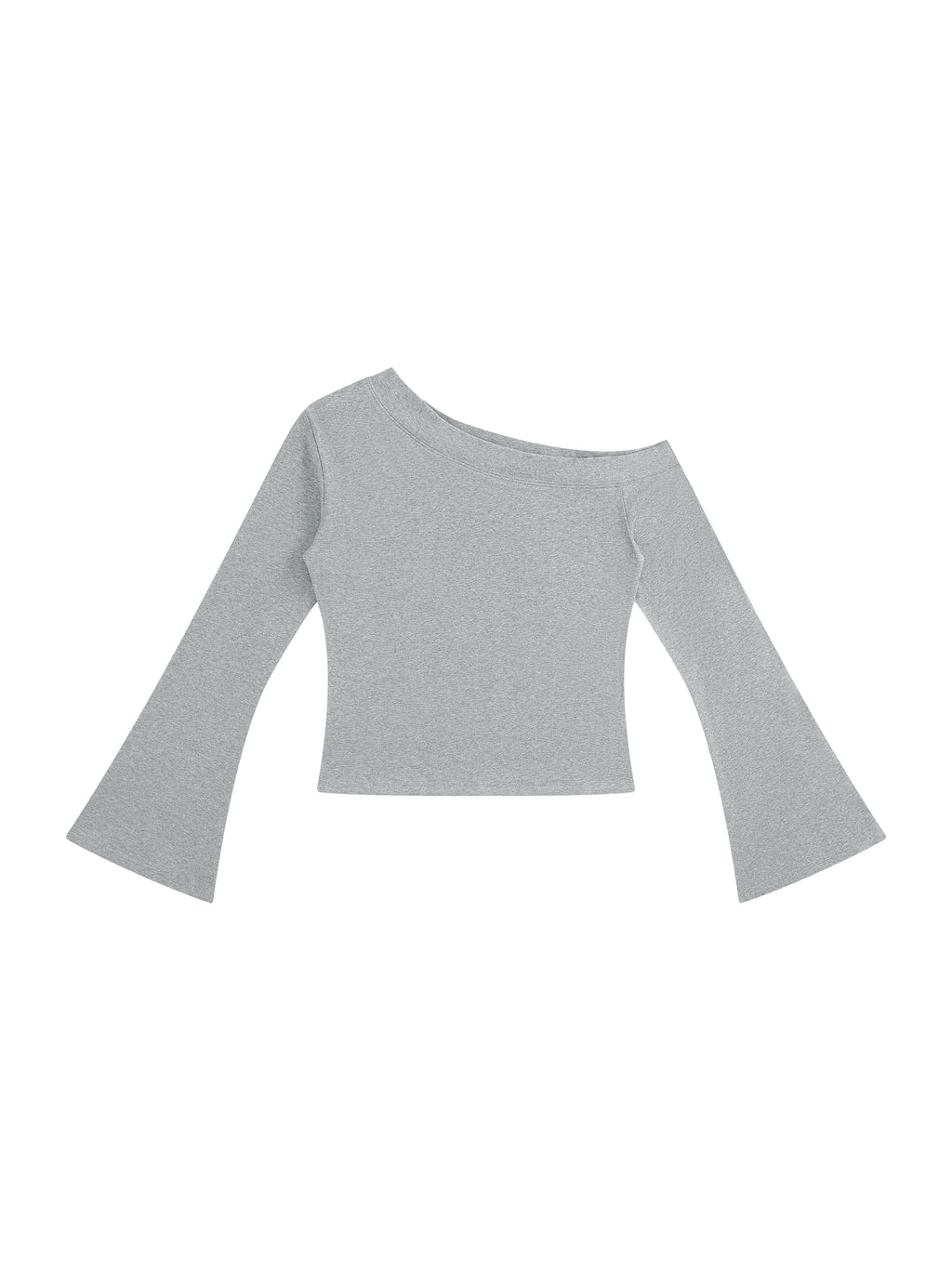 Women’s Off-Shoulder Bell Sleeve T-Shirt flower gray front view