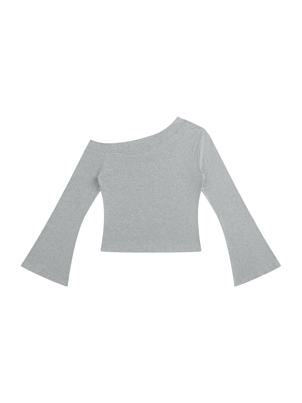 Women’s Off-Shoulder Bell Sleeve T-Shirt flower gray back view