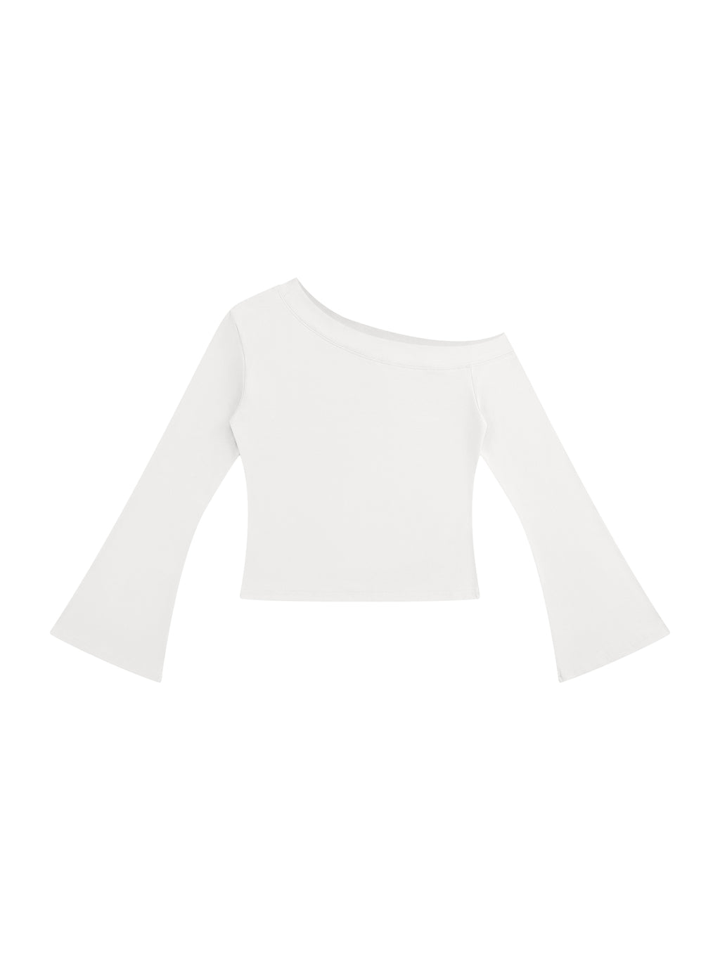 Women’s Off-Shoulder Bell Sleeve T-Shirt white front view