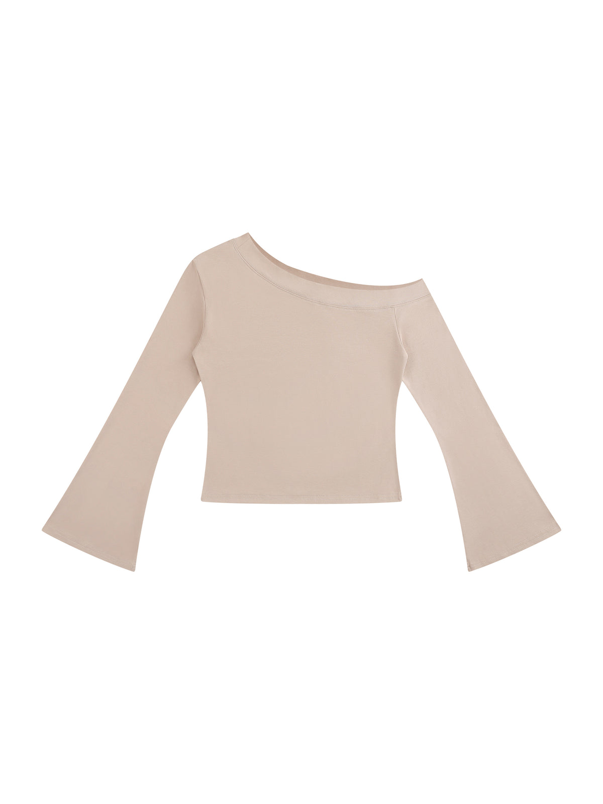 Women’s Off-Shoulder Bell Sleeve T-Shirt pale khaki front view