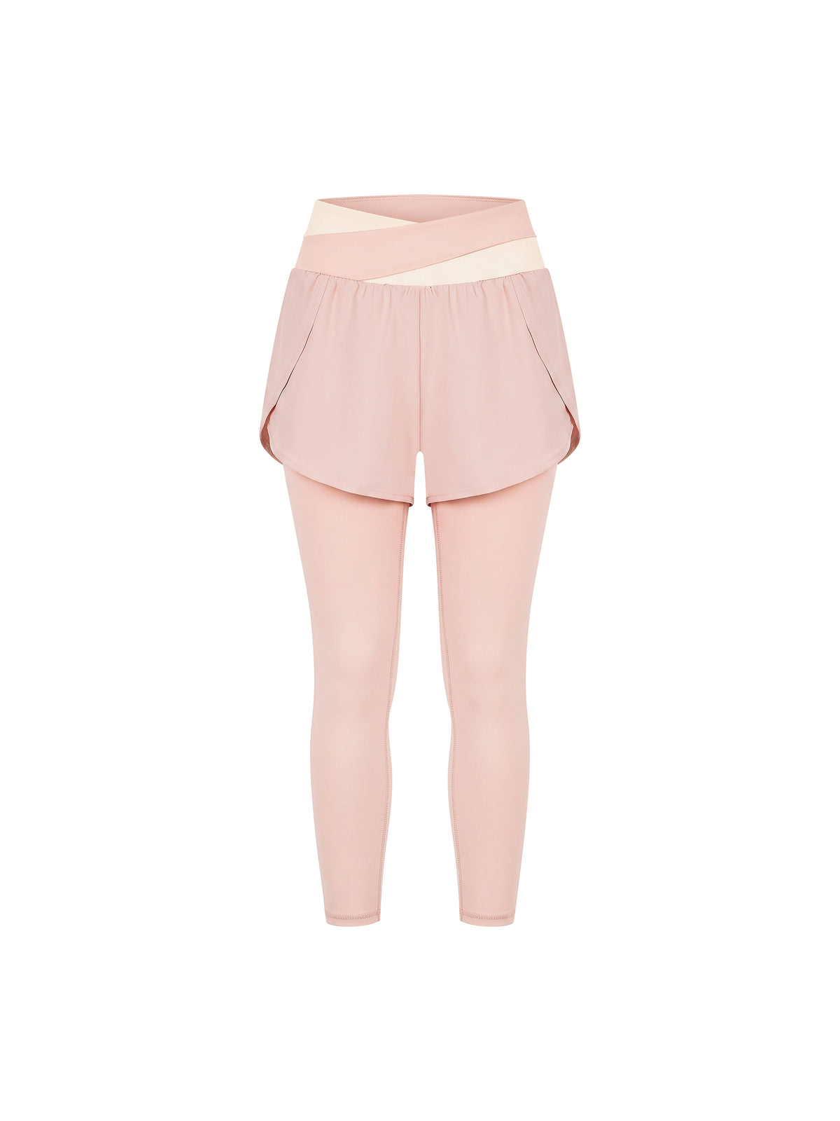 Women’s Panelled High-Waisted Yoga Leggings light pink with apricot front view