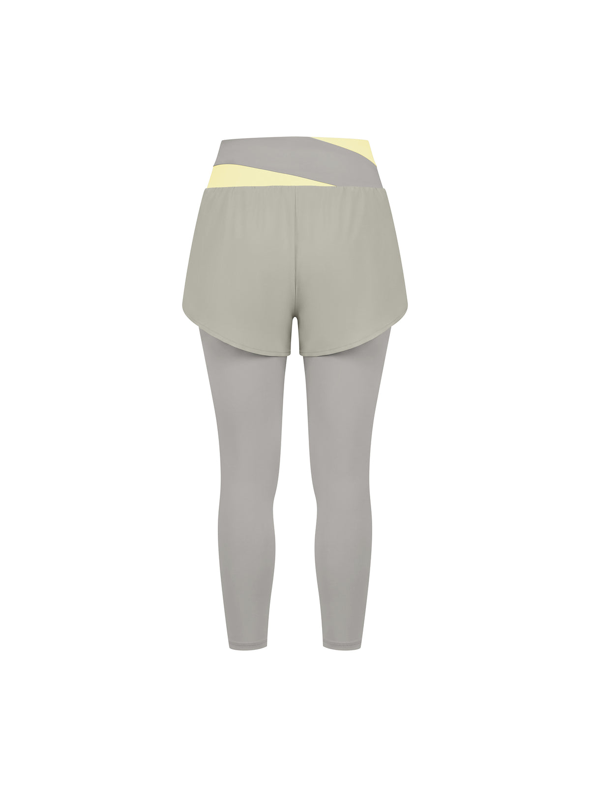 Women’s Panelled High-Waisted Yoga Leggings light gray with light yellow back view