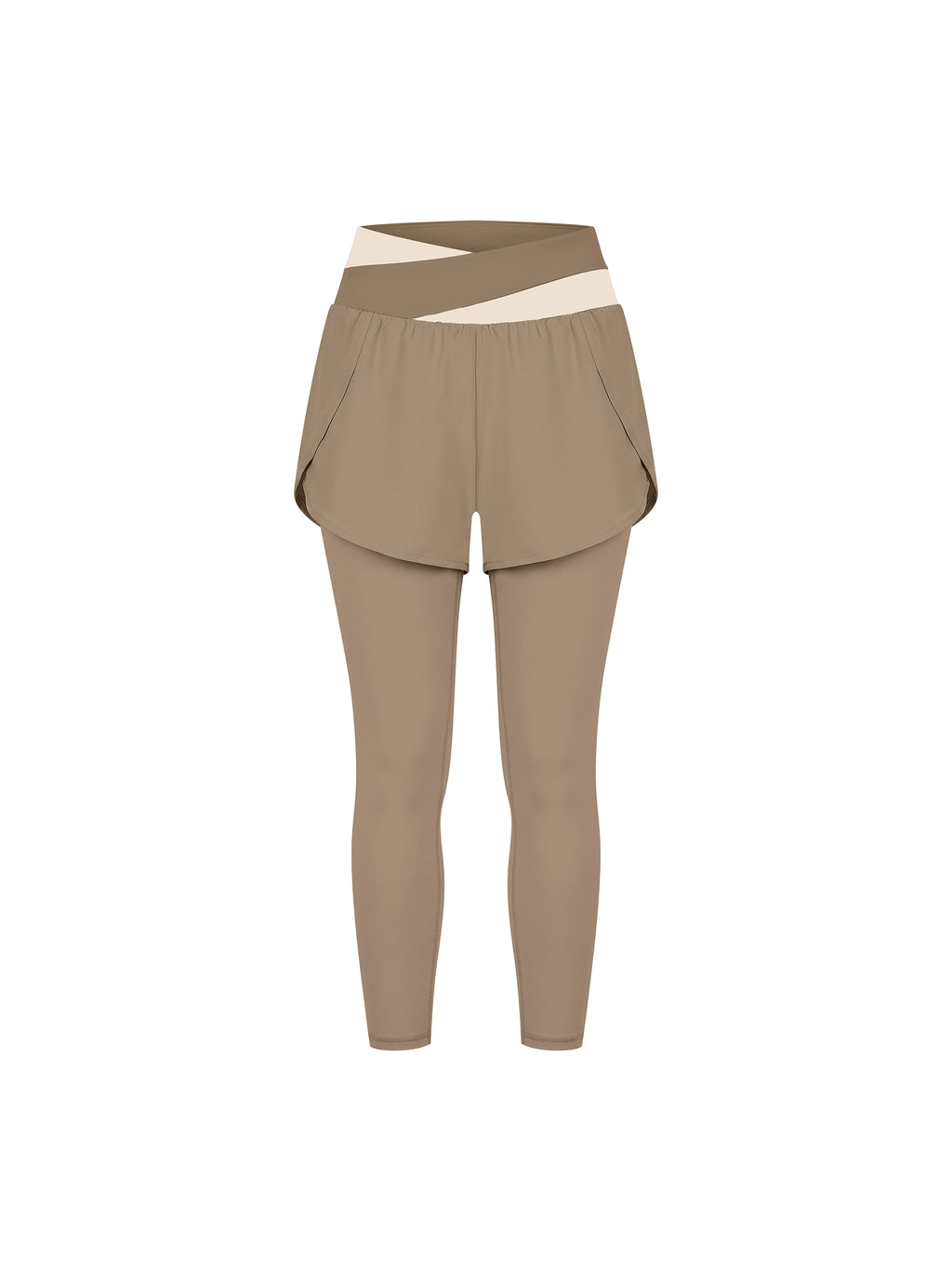 Women’s Panelled High-Waisted Yoga Leggings light coffee with apricot front view