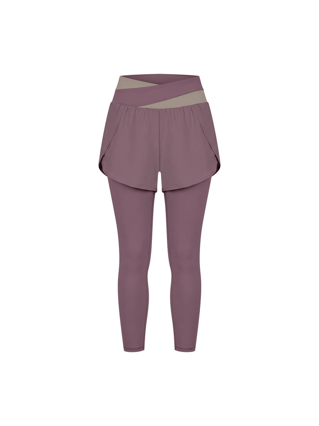 Women’s Panelled High-Waisted Yoga Leggings misty purple with gray purple front view