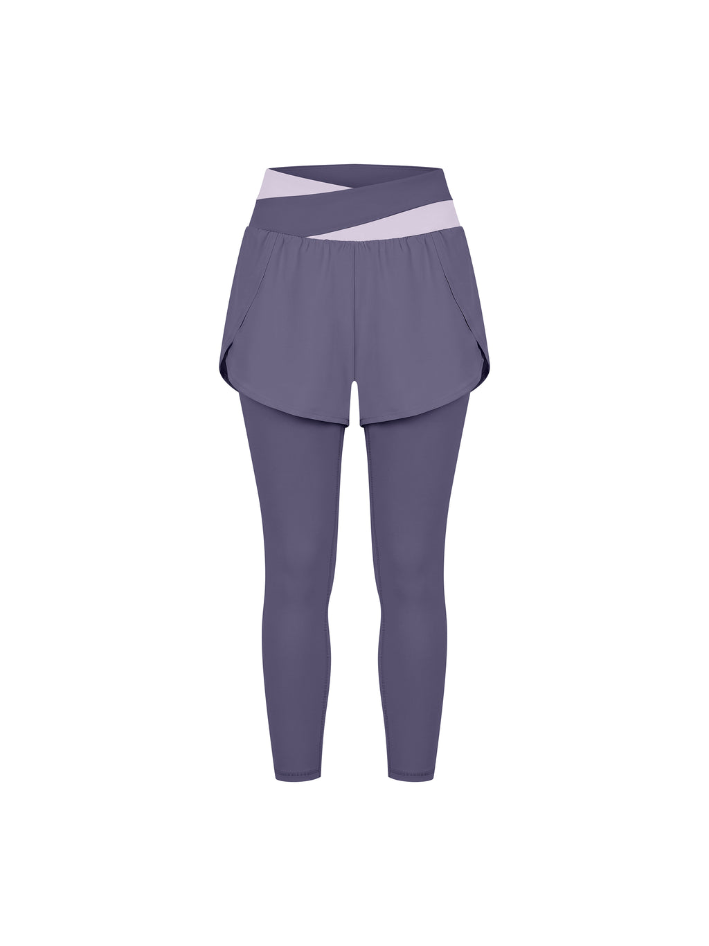 Women’s Panelled High-Waisted Yoga Leggings deep purple with light purple front view