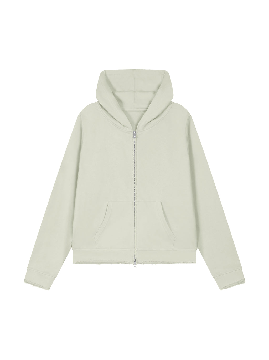 Women’s Raw Edge Full Zip Hoodie white gray front view