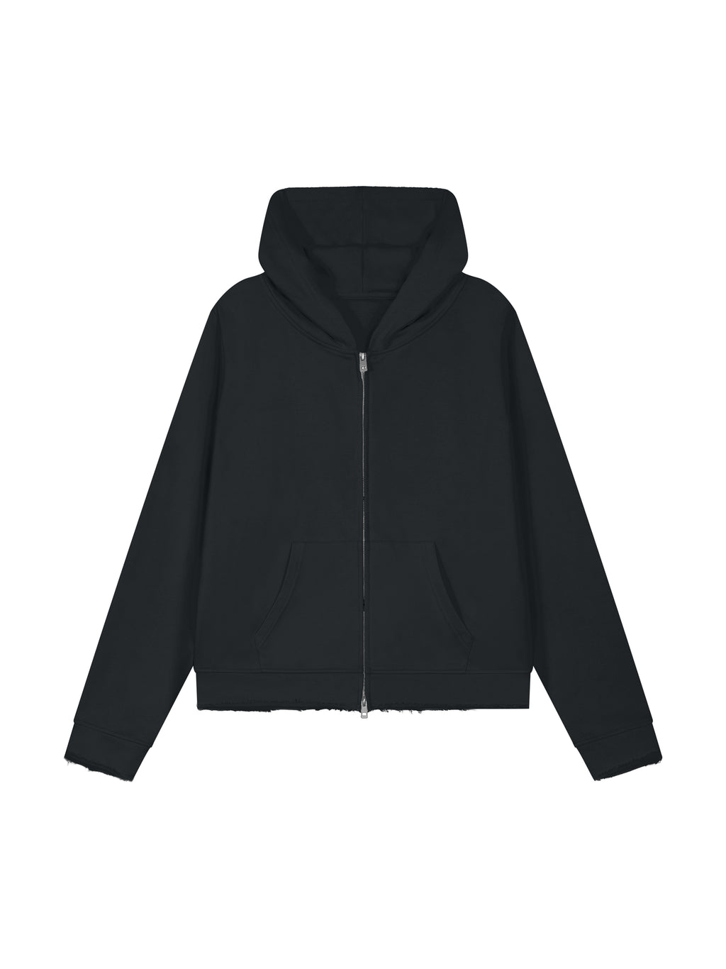 Women’s Raw Edge Full Zip Hoodie black front view