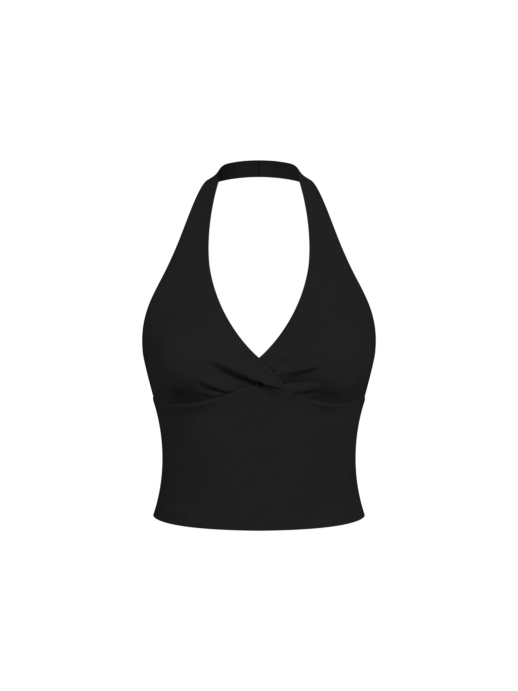 Women’s Ruched Halter Yoga Tank Top - Black front