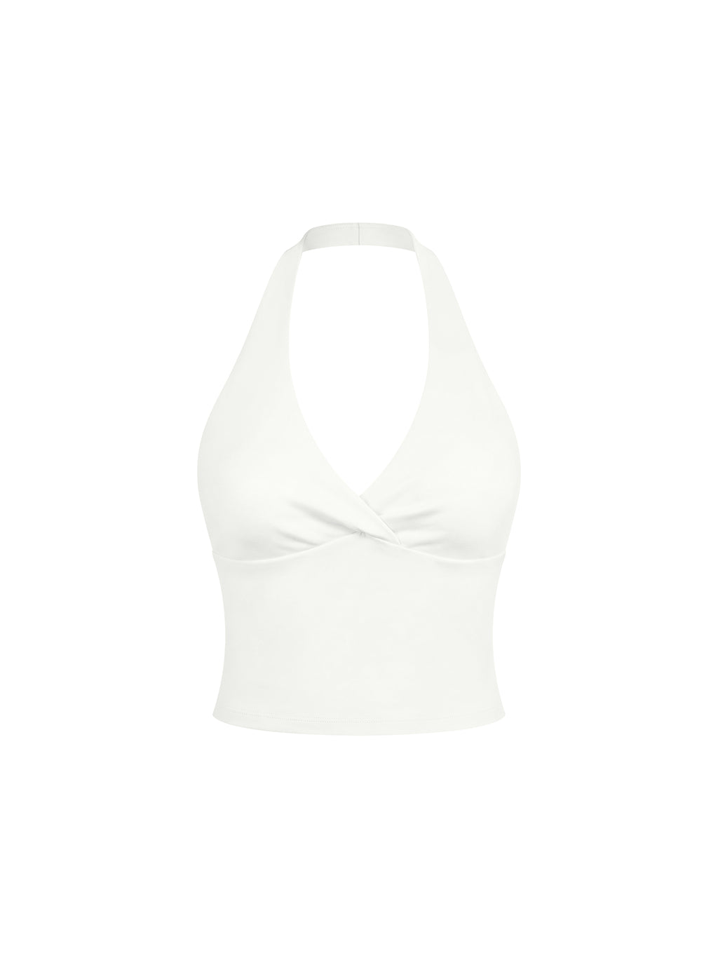 Women’s Ruched Halter Yoga Tank Top - White front