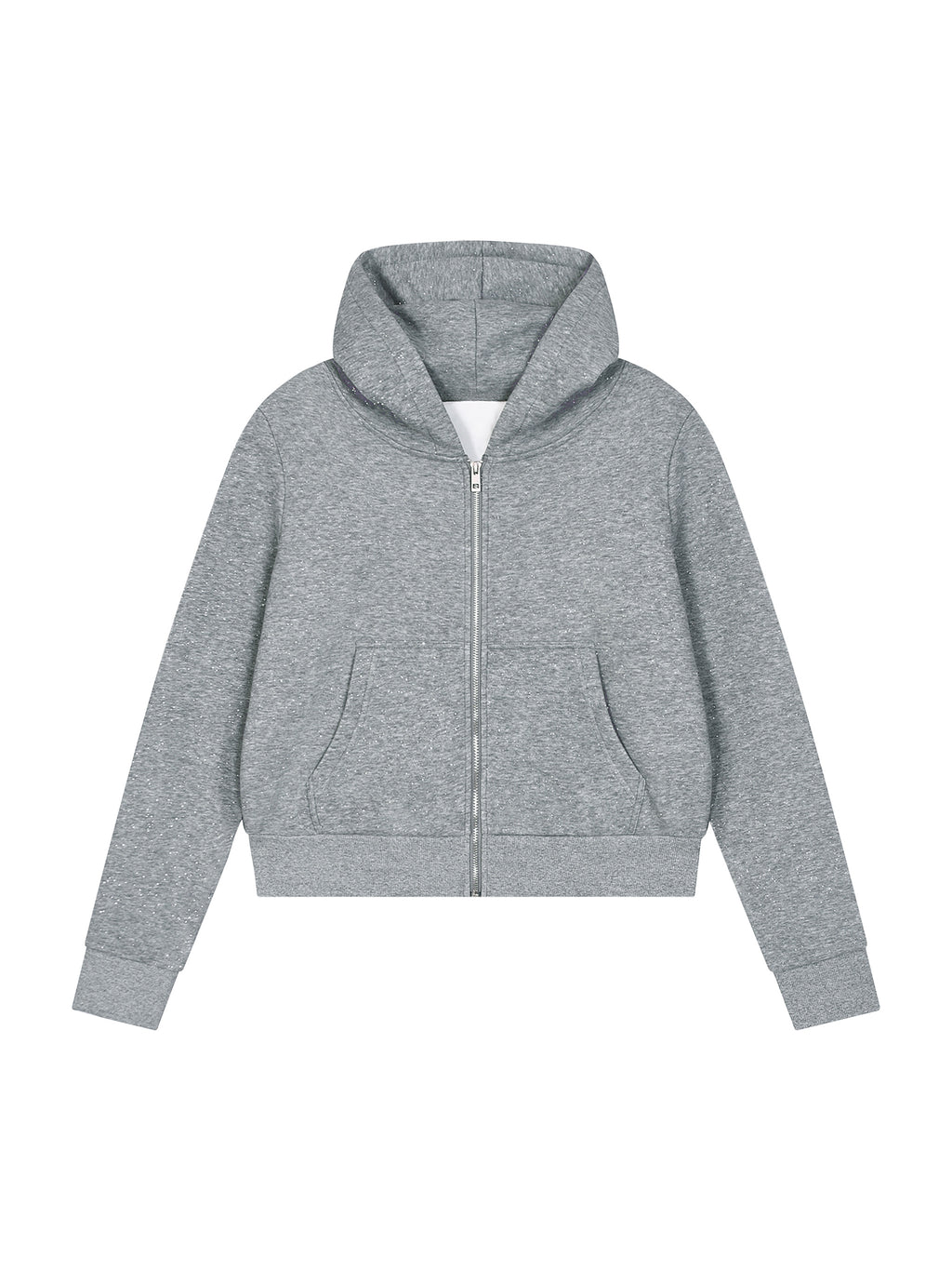 Women’s Sparkles Fleece Full Zip Hoodie flower gray front view