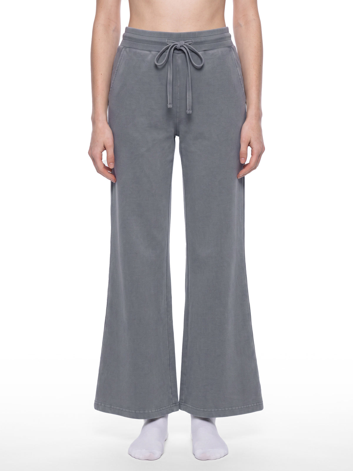 Women’s Vintage Wash Flared Sweatpants cement gray model front view