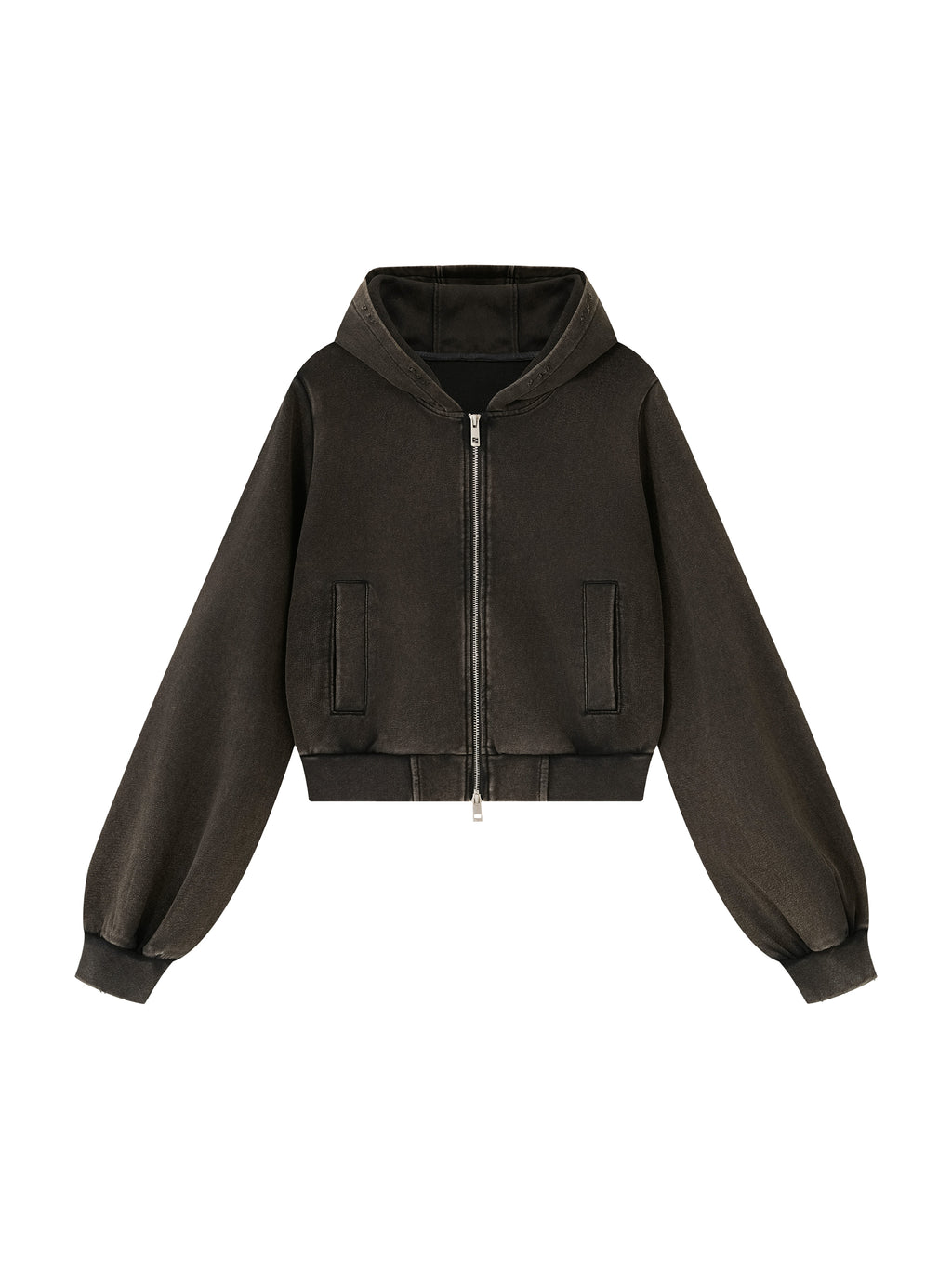 Women’s Vintage Wash Full Zip Hoodie black front product view