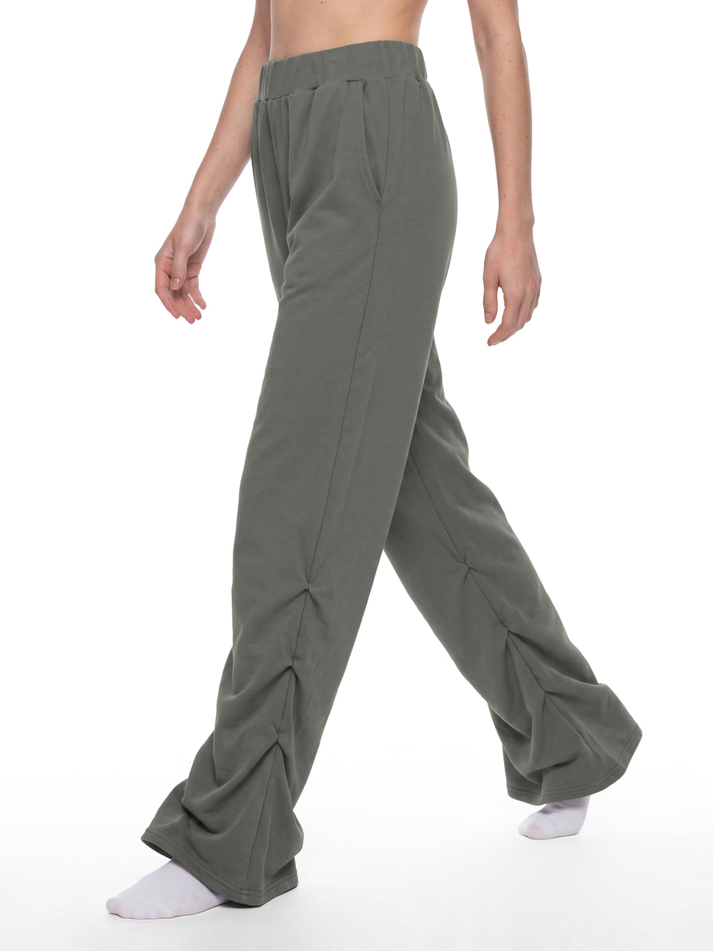 Women’s Vintage Wash Ruched Sweatpants dark gray model walking view